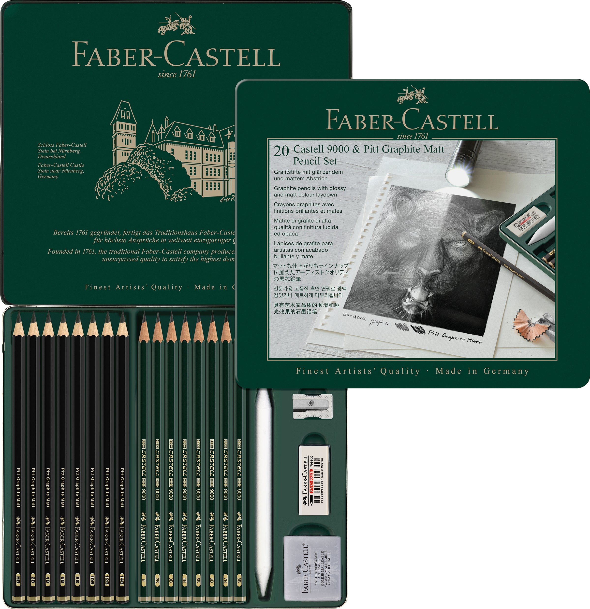 Pitt Graphite Matt & Castell 9000, tin of 20