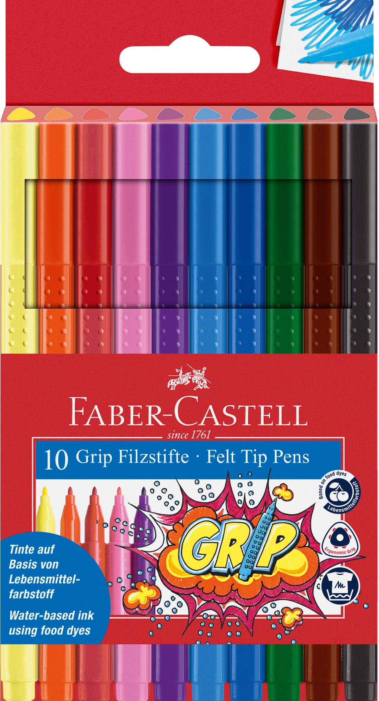 Faber Castell Fibre Tip Grip Colour Markers - Wallet x10