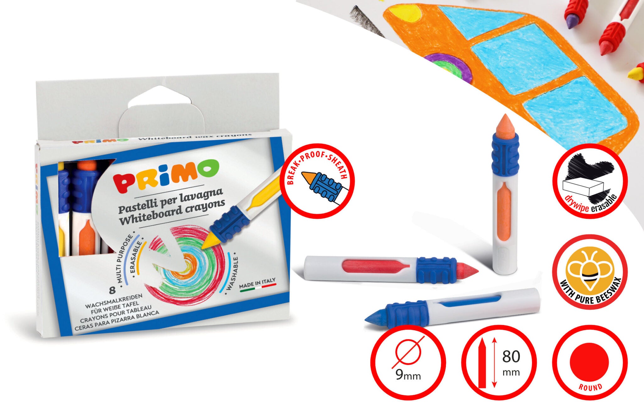 Primo Crayons Wax Drywipe Set