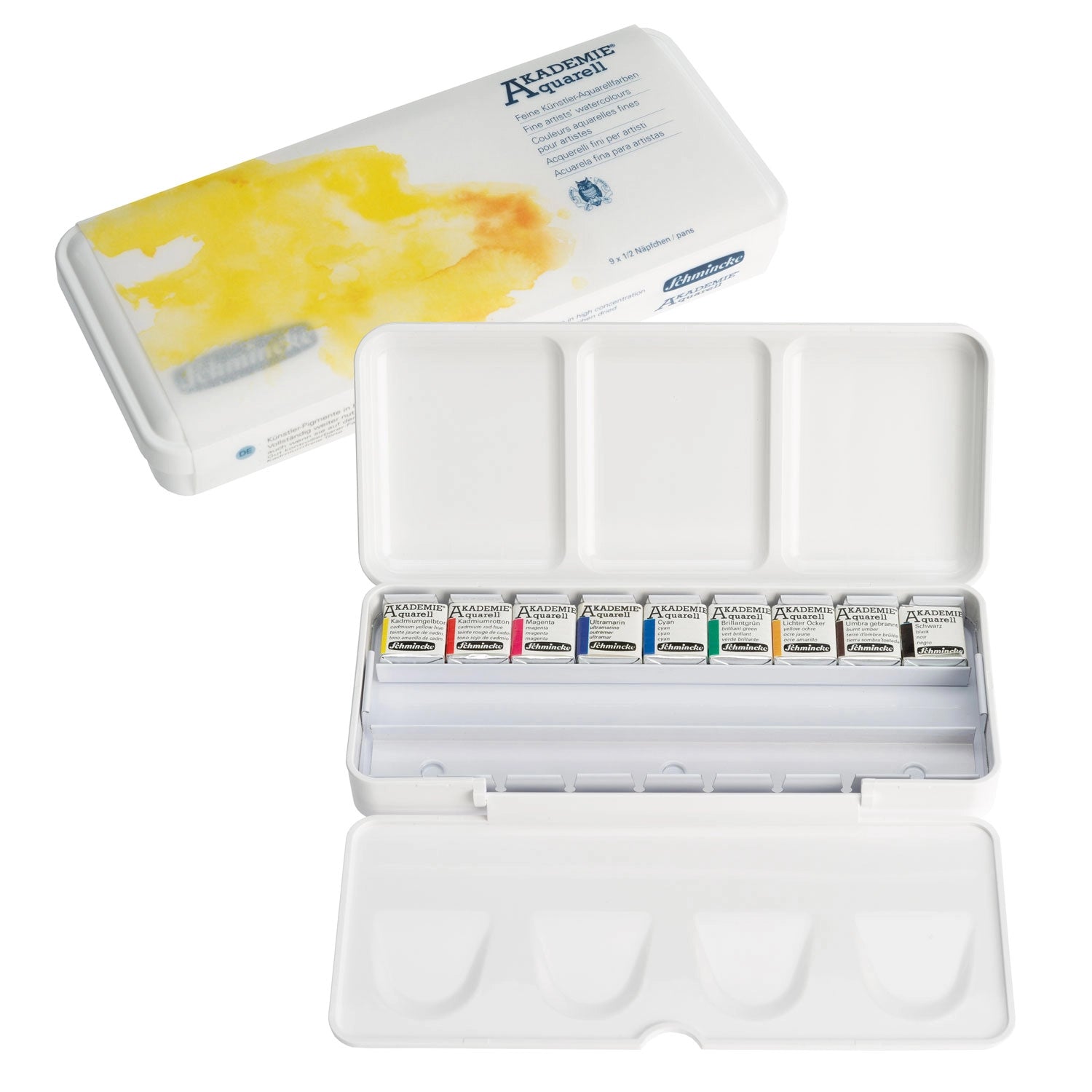 AKADEMIE Aquarell 9 colors set - 1/2 pans in plastic box