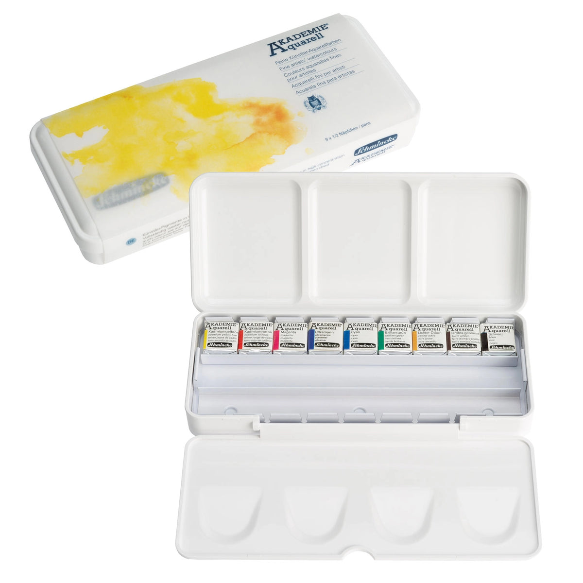 AKADEMIE Aquarell 9 colors set - 1/2 pans in plastic box